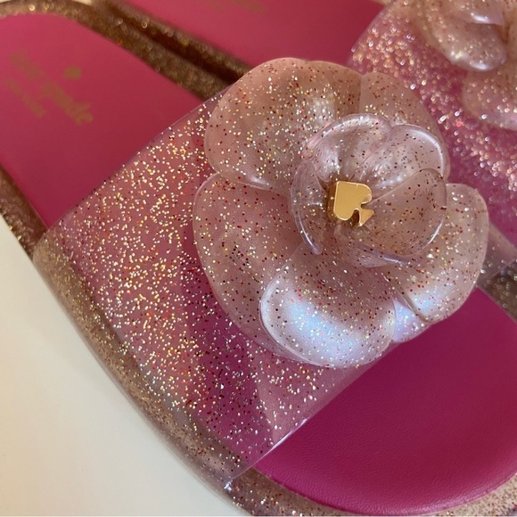 Kate Spade Jelly Slides Slip On Floral Glitter Sparkle Jelly Sandals Pink Size 7 - Picture 4 of 9